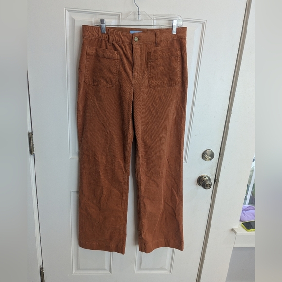 Draper James Comfort Waist Orange-Brown Corduroy Wide Leg Pants - Picture 2 of 5
